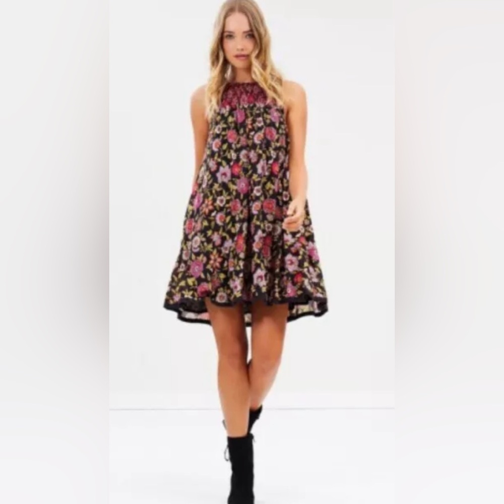 Free People Sleeveless Oh Baby! Floral Babydoll Boho Mini Dress Smocked Bodice